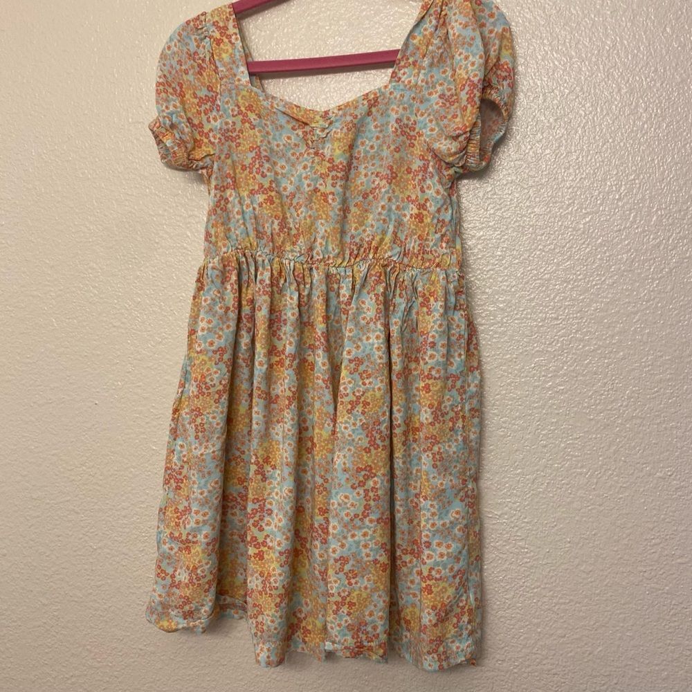 Roxy girls Smocked micro Floral print Dress short sleeve 100% rayon viscose 7/8